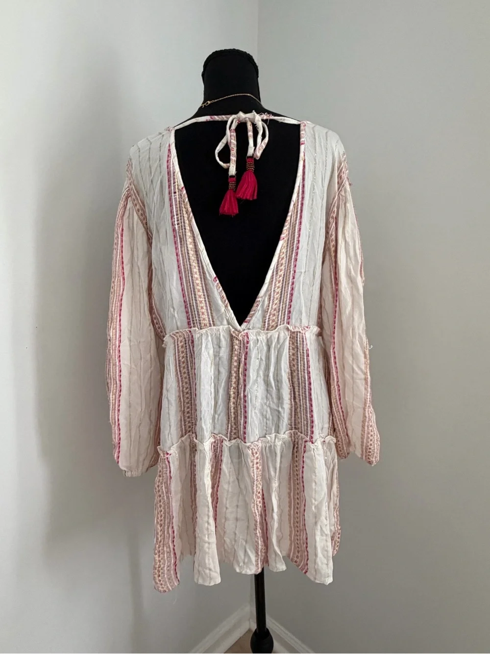 NWT Blue Island Beach Striped Tassel Cover-Up Dress Size Medium